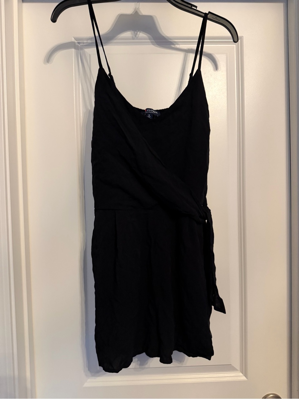 Effortless Black Mini Wrap Dress with Spaghetti Straps